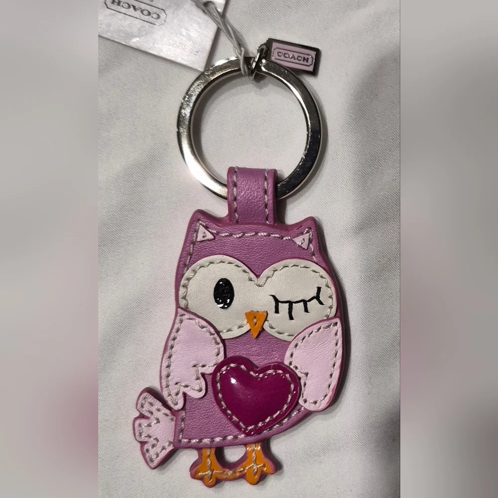 Coach Pink Leather Owl Keychain NWT